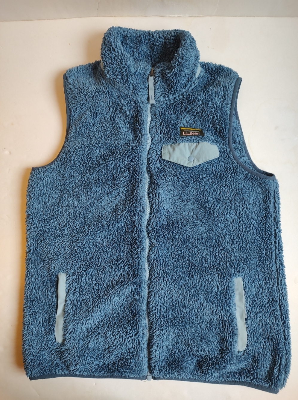 L.L. L L Bean Sherpa Women's Vest Blue Snap Pocket Pile Fleece Blue High Neck M